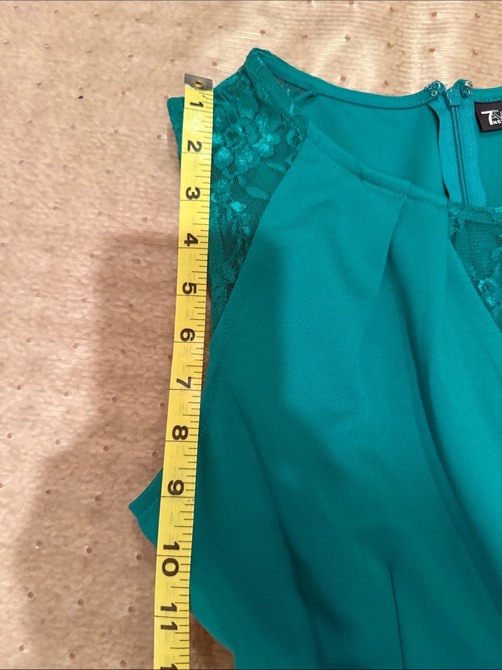 New York and Company Teal Lace-Shoulder Peplum Top - Picture 17 of 17